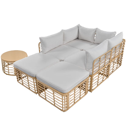 7 Pieces Outdoor Patio Furniture, All-Weather Rattan Sectional Sofa Set With Thick Cushions