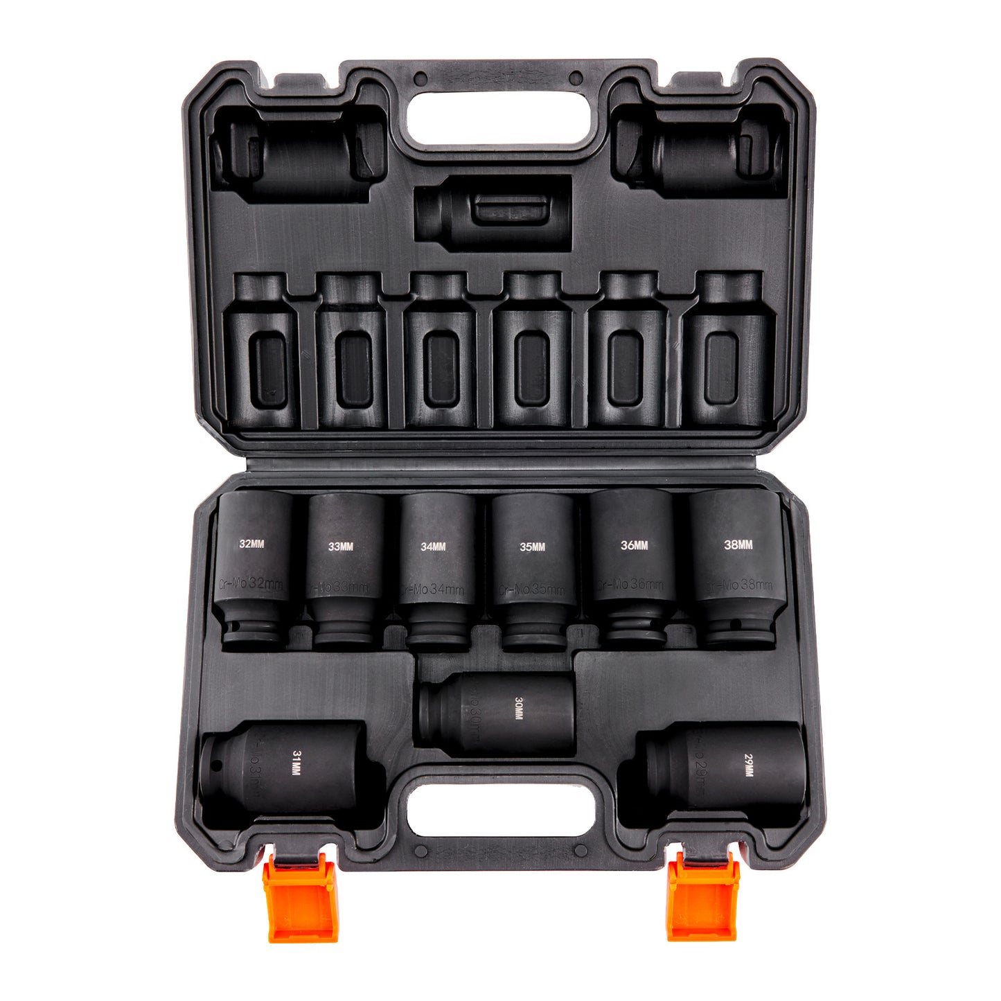 VEVOR Drive Impact Socket Set, 9 Piece Deep Socket Set Metric 29-38mm, 6 Point Cr-Mo Alloy Steel For Auto Repair, Easy-to-Read Size Markings, Rugged Construction, Includes Storage Case