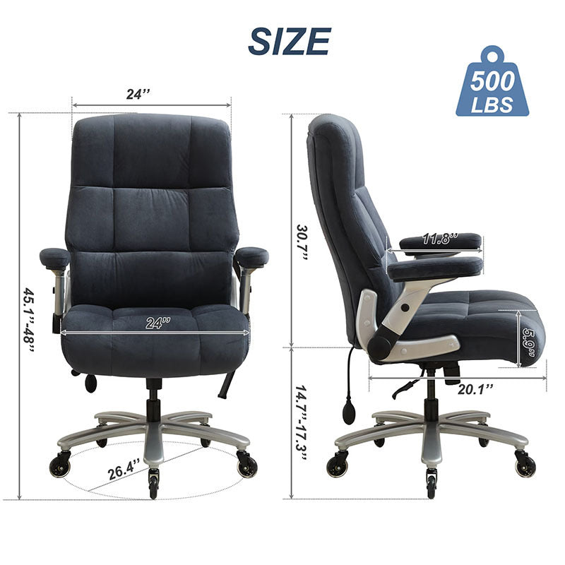 Office Chair 500lbs With Adjustable Support, Fabric Executive Computer Chair With 2D Flip-up Armrests, Ergonomic Chair Quiet Rubber Wheels, Extra Wide Seat, Adjustable Headrest