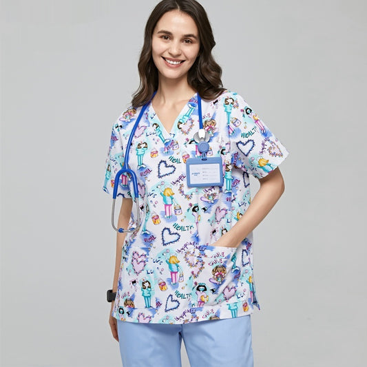 Polyester Cotton Printed Doctor and Nurse Work Uniforms
