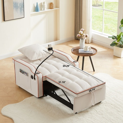 3- Sofa Bed Adjustable Pull Out Sleeper Chair Bed Multi-Pockets Folding Sofa Bed For Living Room Bedroom Small Space