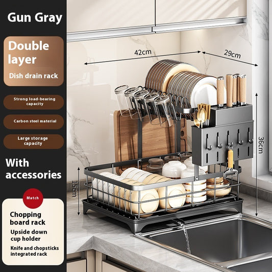 Self-draining Bowl Rack Multi-functional Storage Rack Countertop Dish Drainer Storage