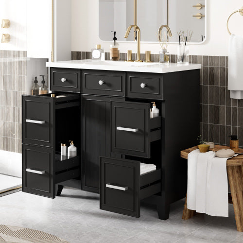 Bathroom Vanity Cabinet With Sink Top Combo Set , Black ,Single Sink,Shaker Cabinet With Soft Closing Door And 3 Drawers