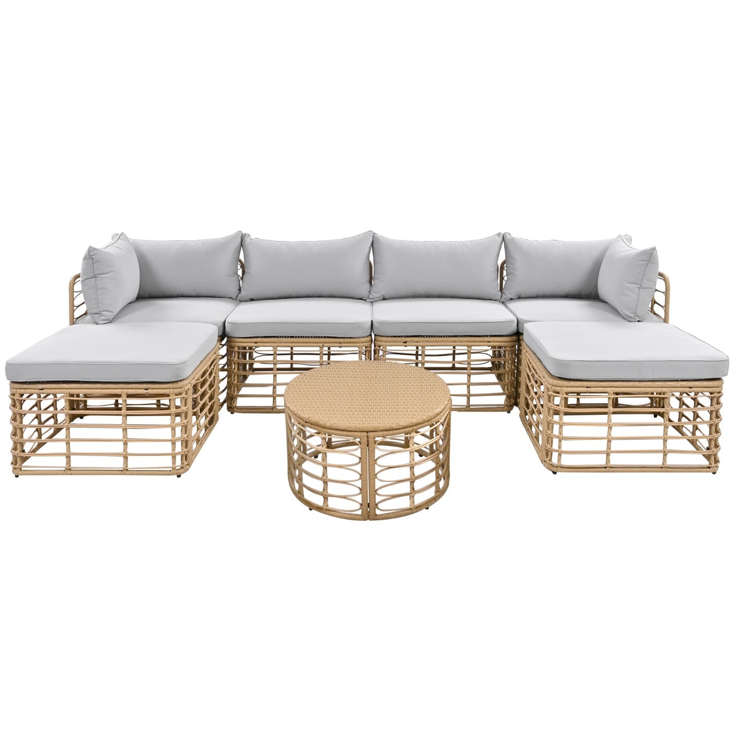 7 Pieces Outdoor Patio Furniture, All-Weather Rattan Sectional Sofa Set With Thick Cushions