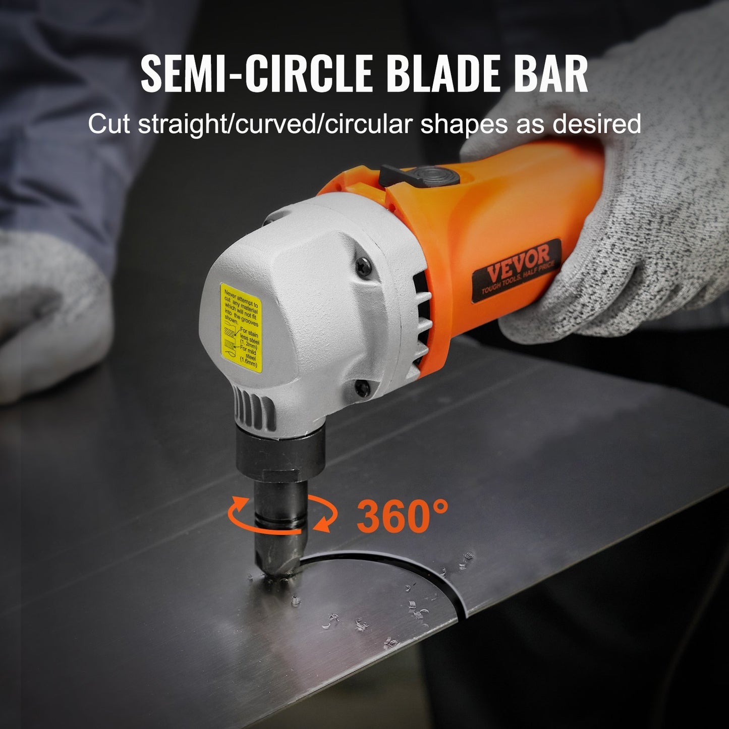 VEVOR Sheet Metal Nibbler, 550W Powerful 2200 RPM High Speed, 360 Degree Rotation Electric Nibbler Metal Cutter, Straight Curve And Circle Cutting For Stainless Steel, Aluminum, Plastic, Wood Board