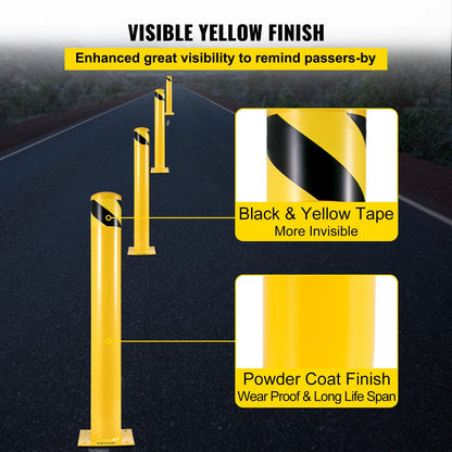 VEVOR Safety Bollard, 36 Inch Height Bollard Post, 5.5 Inch Diameter Steel Pipe Safety Bollard Post, Yellow Steel Bollard, Steel Safety Bollard With 8 Anchor Bolts, Perfect For Traffic-Sensitive Area