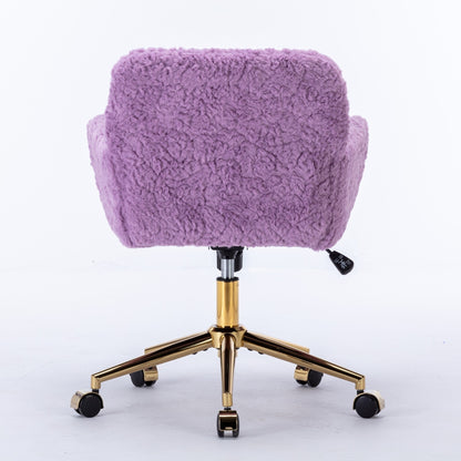 A&A Furniture Office Chair,Artificial Rabbit Hair Home Office Chair With Golden Metal Base,Adjustable