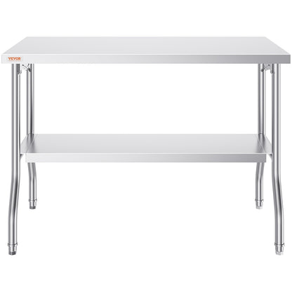 VEVOR Commercial Worktable Workstation 48 X 24 Inch Folding Commercial Prep Table, Heavy-duty Stainless Steel Folding Table With 300 Lbs Load, Kitchen Work Table, Silver Stainless Steel Kitchen Island