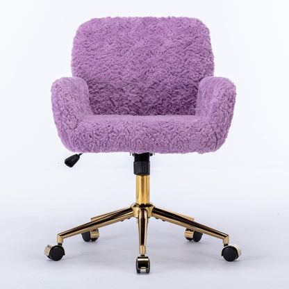 A&A Furniture Office Chair,Artificial Rabbit Hair Home Office Chair With Golden Metal Base,Adjustable