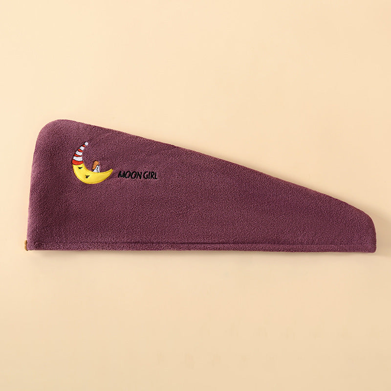 Coral Velvet Cartoon Embroidery For Woman With Dry Hair Hat