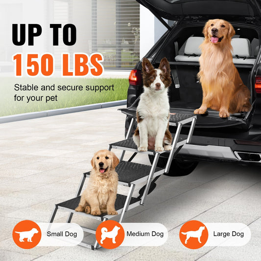 VEVOR Dog Stair For Cars 4-step Folding Dog Steps Aluminum Loads Up To 150 Lbs