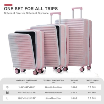 Luggage 3Piece Sets, 20  24 With Front Pocket,Hard Shell Luggage Carry On Luggage Set With TSA Lock Usb Interface, Universal Wheel,cup Holder