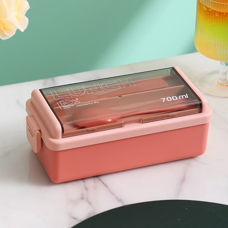 Plastic Lunch Box Microwavable Lunch Box Set Double Layer Divider With Cutlery