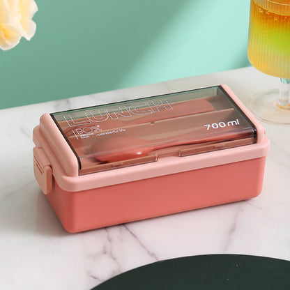 Plastic Lunch Box Microwavable Lunch Box Set Double Layer Divider With Cutlery