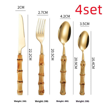 Creative Bamboo Tableware Stainless Steel Steak Cutlery