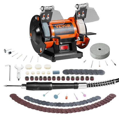 VEVOR Bench Polisher & Buffing Machine For Metal Jewelry Wood - With Wool & Abrasive Wheels, 100 Tools, 3590RPM