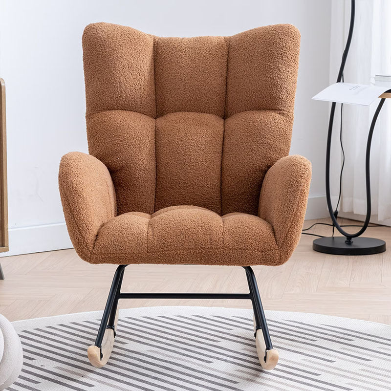 Rocking Chair With Pocket, Soft Teddy Fabric Rocking Chair For Nursery, Comfy Wingback Golider Rocking Chair With Safe Solid Wood Base For Living Room Bedroom Balcony Cannot Be Sold On Temu