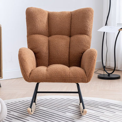 Rocking Chair With Pocket, Soft Teddy Fabric Rocking Chair For Nursery, Comfy Wingback Golider Rocking Chair With Safe Solid Wood Base For Living Room Bedroom Balcony Cannot Be Sold On Temu