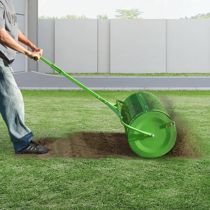 VEVOR Compost Spreader Peat Moss Spreader Push Tow-Behind Lawn Roller Green