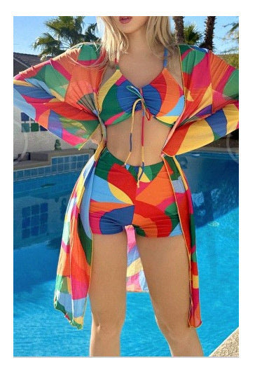 3pcs  Bikini With Long Sleeve Cardigan Fashion Summer Beach Swimsuit Women