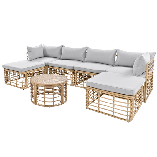 7 Pieces Outdoor Patio Furniture, All-Weather Rattan Sectional Sofa Set With Thick Cushions