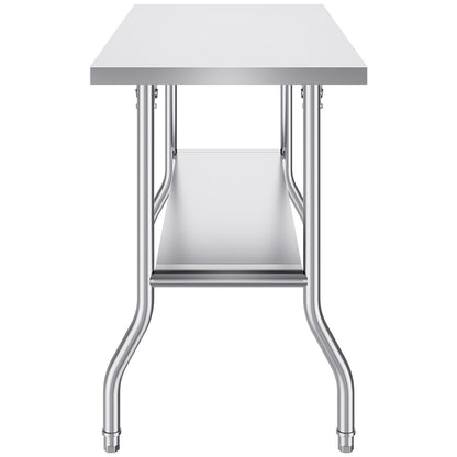 VEVOR Commercial Worktable Workstation 48 X 24 Inch Folding Commercial Prep Table, Heavy-duty Stainless Steel Folding Table With 300 Lbs Load, Kitchen Work Table, Silver Stainless Steel Kitchen Island