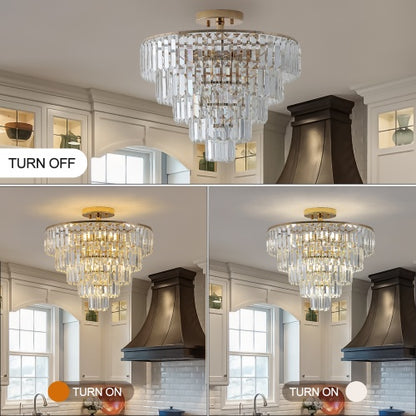 Golden Crystal Chandelier, 5-layer Round Semi-recessed Chandelier Lamp, Large Modern Luxury Chandelier, Suitable For Living Room, Dining Room, Bedroom, Corridor Unavailable Platforms- Temu
