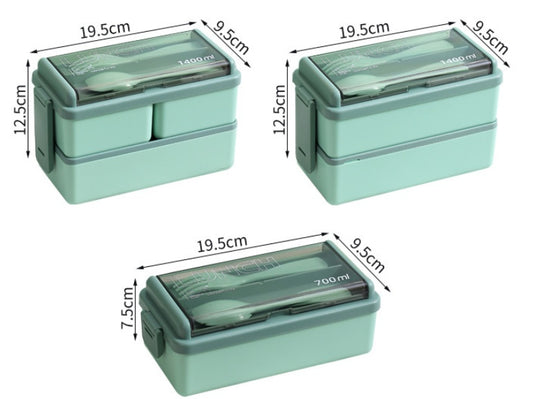 Plastic Lunch Box Microwavable Lunch Box Set Double Layer Divider With Cutlery
