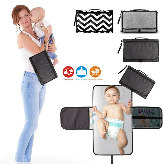 Portable Baby Changing Mat - Foldable Waterproof Travel Diaper Mat with Storage Bag