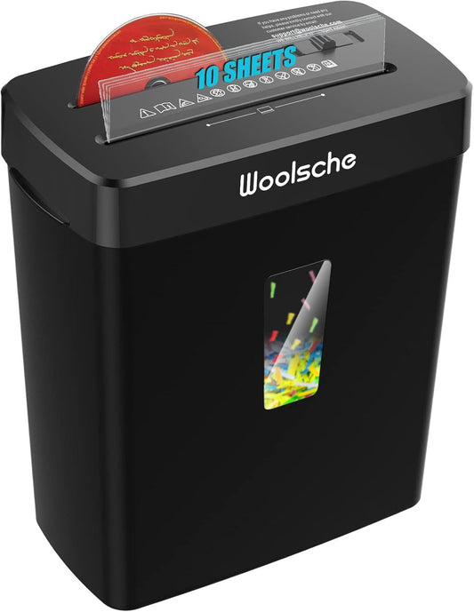 Woolsche Paper Shredder,10 Sheet Cross Cut With 3.43-Gallon Basket,P4 Security Level,3 Mode Design,Shreds CD And Credit Card,Durable, Fast, And Jam Proof For Home Office