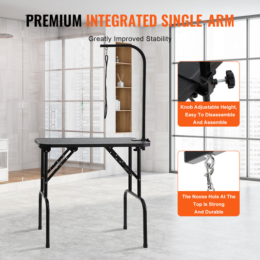 VEVOR Pet Grooming Table Arm With Clamp, 32''x18'' Dog Grooming Station, Foldable Pets Grooming Stand For Medium And Small Dogs, Free No Sit Haunch Holder With Grooming Loop, Bearing 220lbs