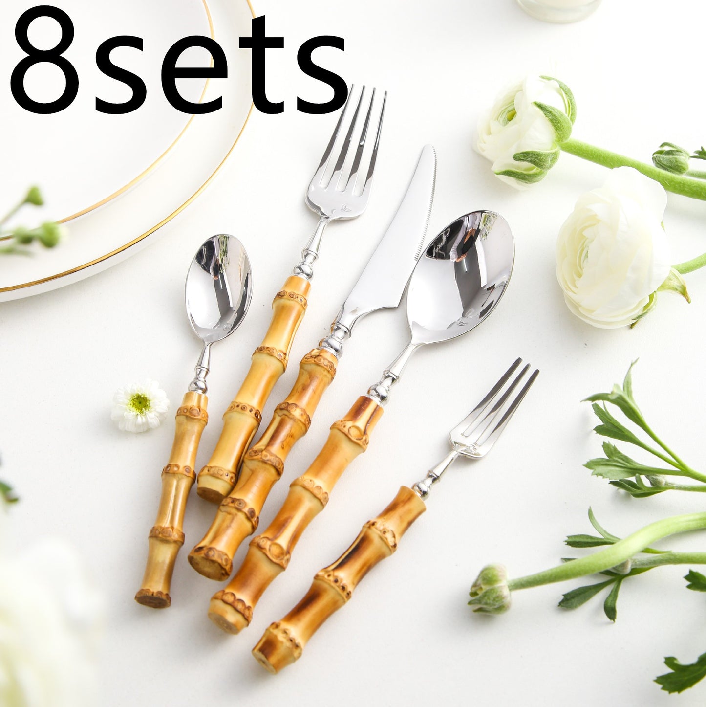 Creative Bamboo Tableware Stainless Steel Steak Cutlery