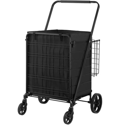 VEVOR Folding Shopping Cart With Removable Waterproof Liner, 330LBS Large Capacity Jumbo Grocery Cart With Dual Basket,  Swivel Wheels, Dense Metal Mesh Base, Heavy Duty Utility Cart For Shopping