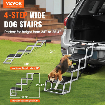 VEVOR Dog Stair For Cars 4-step Folding Dog Steps Aluminum Loads Up To 150 Lbs